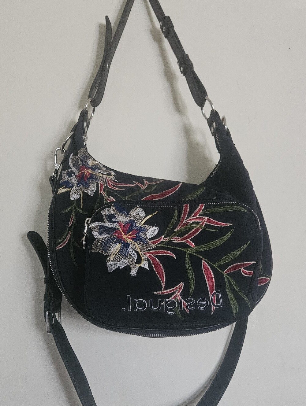 Desigual Siberia Floral Embroidered Shoulder Crossbody Bag Navy Blue Boho Bag - Picture 4 of 16